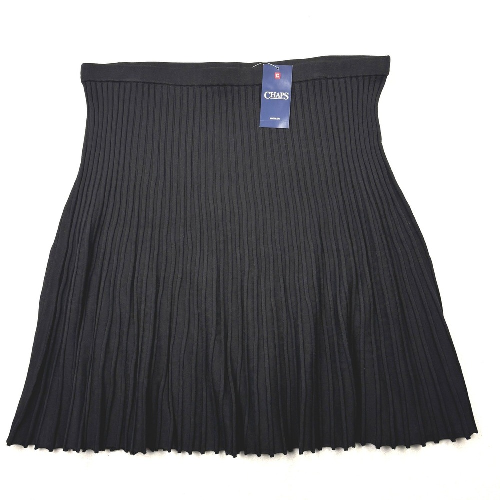 Chaps Pleated Knit Skirt Womens Plus Size 2X NWT Black Main Cabin Elastic Waist